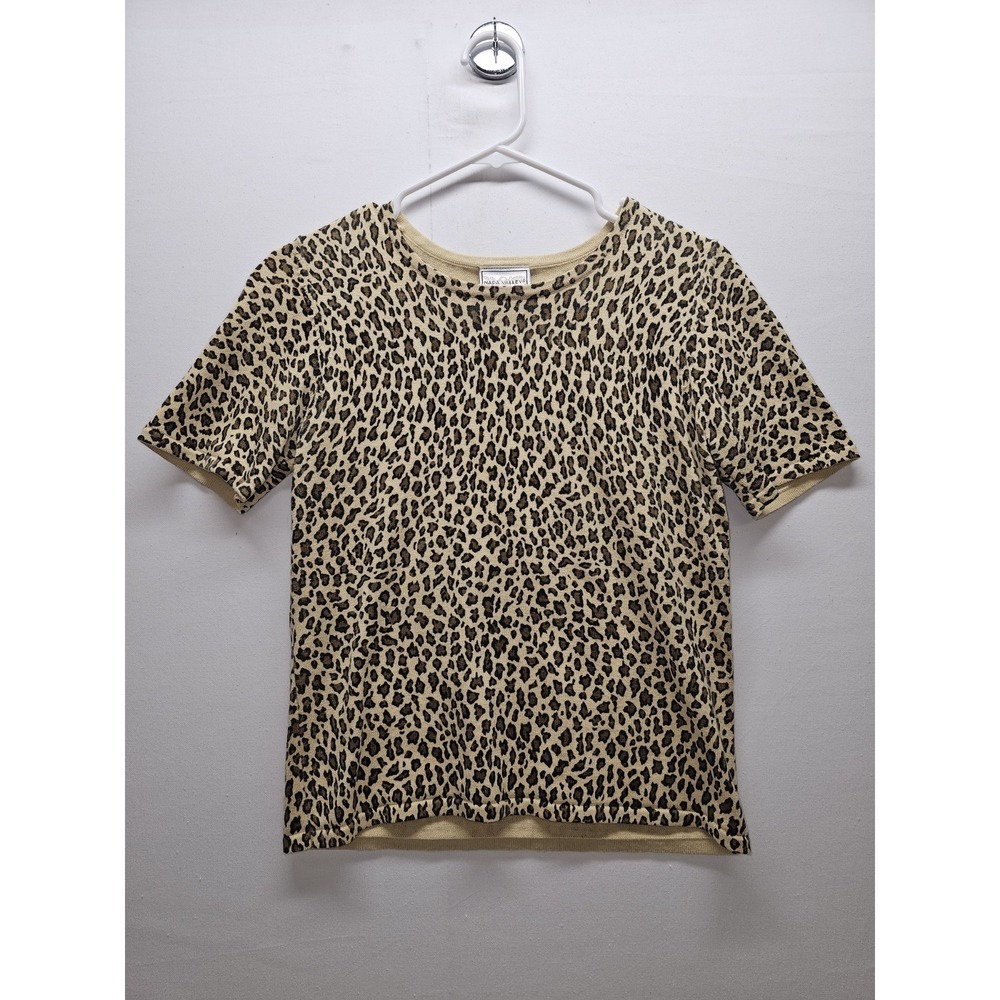 VTG 90s Napa Valley Leopard Print Knit Top Petite Small Retro Glam Mob Wife